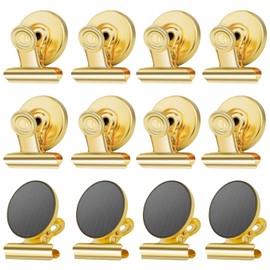 Grtard 12 Pack Gold Magnetic Clips, Fridge Magnets Refrigerator Magnets, Strong Magnetic Clips Heavy Duty, Whiteboard Magnet Clip for Home, Kitchen, Office, School, Locker Decor, Photo Display
