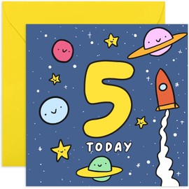Old English Co. Fun 5th Birthday Card for Son or Daughter - Colourful Rocket Ship Space Fifth Birthday Card for Young Boy or Girl - Age 5 - For Grandson, Granddaughter, Niece, Nephew | Blank Inside
