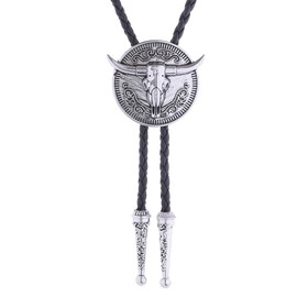 GelConnie Bull Skull Bolo Ties for Men Leather Necktie Cowboy Bola Tie for Women Western Cowboy Texas Style Vintage Bolo Tie