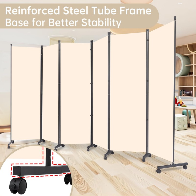 Room Divider 6 Panel Room Dividers/Wheels, Fabric Room Divider Panel