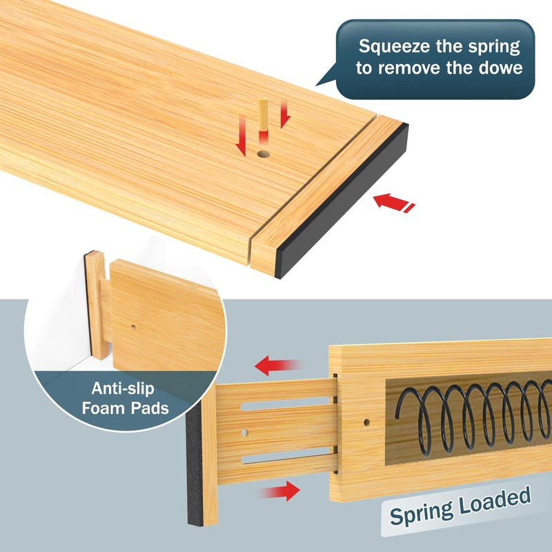 Lzerking Bamboo Drawer Dividers 4.65" High, Adjustable Dresser Drawer Organizers,