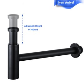SWHYGER All Brass Round Bottle P Trap, 1 1/4 Bathroom Basin Sink Waste Trap Drain Tube Kit without Overflow Drain,Wall Drainage,Matte Black,SW-83088MB.