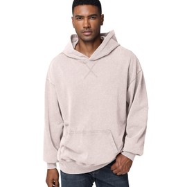 KEEPSHOWING Mens Oversized Hoodie Unisex Acid Wash Hoodie Vintage Pullover Hoodies Hip Hop Sweatshirts with Pocket(Beige(hooded) L)