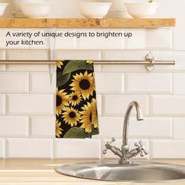 XBBMGG Vintage Floral Sunflower Kitchen Towels - Boho Retro Flowers Dish Hand Tea Towels, Dark Cottagecore Modern Botanical Farmhouse Decorative Towel for Bathroom Kitchen Decor, 16x24 Inch