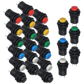 APIELE 24pcs 12mm On/Off Button Round Push Button Self Reset Switch for Cars Boats and DIY - AC 125V/3A 6 Colors