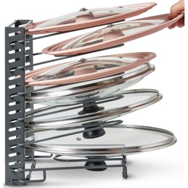 Free-Standing Adjustable Pot Lid Organizer for Cabinet - Kitchen Storage Rack 6 Adjustable Shelves, Pot Lid Holder, Pan and Pot Rack Organizer, Pantry & Inside Cabinet Organizer (13” Clearance)