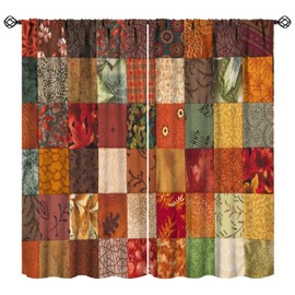 JESTRONRY Boho Patchwork Print Curtains, Vintage Fabric Colorful Stitching Fabric Patch Design Blackout Rod Sleeves Window Drapes for Living Room Bedroom Home Decor 42x45in