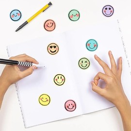 Rollo 500 pcs etiquetas, stickers Cara Feliz Happy Face 2.5 cms, 10 Diseños