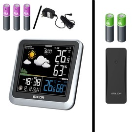 Wireless Digital Colour Weather Station With Moon Phase by EPRO With Indoor and Outdoor Temperature and Humidity Sensor | Digital Thermometer Hygrometer With Calendar Display, Moon Phase, Time, Alarm, Snooze Function, Barometric Pressure And Weather Fore