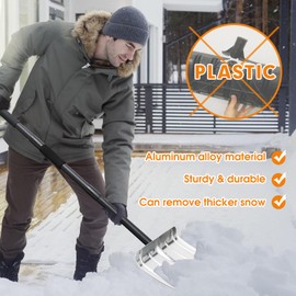 FactionGarden Snow Shovel, Aluminum Portable Snow Pusher Shovel Heavy Duty Metal Snow Shovel for Driveway Car Home Garage