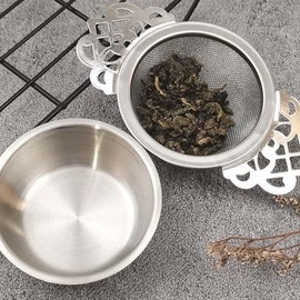 Filter Tea Mesh Fine Mesh Tea Strainers with Bowl Stainless Steel Loose Tea Infusers Strainers with Double Winged Handles for Loose Tea Juice Coffee Filter(Silver)