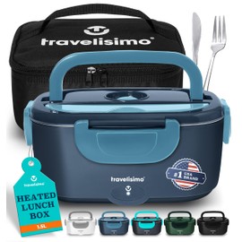 TRAVELISIMO Electric Lunch Box for Adults, 80W Heated Lunch Box 1.5L Stainless Steel Portable Food Warmer, 12/24/110V Lonchera Eléctrica Portátil for Travel & Work, Loncheras para Hombres de Trabajo