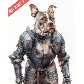 Staffordshire Bull Terrier in a Knights Armor Dog Watercolor Painting Print 8x10
