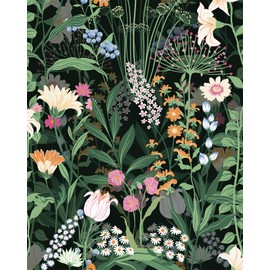 Tomete Boho Vintage Peel and Stick Wallpaper, Floral Wallpaper, Dark Green Black Flower Contact Paper for Cabinets and Drawers, Retro Renter Friendly Sticker, Waterproof, Self Adhesive, Removable