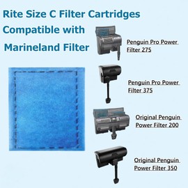 16 Pack Rite Size C Aquarium Filter Cartridges Compatible with Marineland Penguin PRO Power Filters 275/375 & Original Penguin Power Filters 200/350, EZ Change #3 Replacement Filter Cartridges