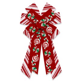 Large Christmas Wreath Bows Christmas Decor Bows Red White Strips Candy Cane Ribbon Bows for Wreath, New Year Tree Topper Bows for Xmas Party Decoration Home Indoor Outdoor Wreath Ornament Supplies