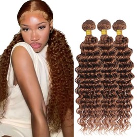 Light Brown Bundle Color #30 Loose Deep Wave Human Hair Bundles Peruvian Light Brown Deep Wave Bundles Human Hair Weave 18 20 22 Inch Color #30 Bundle