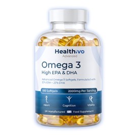 Healthivo® Omega 3 Fish Oil High-Strength 2000mg, UK Made - 180 Softgels