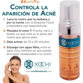 Xochi – Espuma limpiadora facial – Limpiador facial contra acne con aloe vera y acido lactivo – Todo tipo de pieles – 50 ml