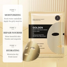 Goldmaske, 24k Gold Gesichtsmasken, 5 Stück 24k Hyaluronic Acid Mask, Hautpflege Gesichtsmasken, Gesichtsmaske Für Damen, Strafft Die Haut, Hellt Sie Auf Und Pflegt Sie