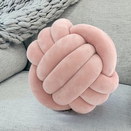 JOSON Soft Knotted Ball Pillow, Plush Knotted Round Pillow Cushion, Relieve Sensory Pressure, Suitable for Floor, Bed, Sofa, Bedroom Decoration (8.7 inches Pink)