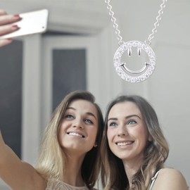 YKYLHSYXR Good Luck Happy-Face Necklaces Rings Stud-Earrings - Dainty Happy face Jewelry with CZ Simulated Diamond, Cute Preppy Aesthetic Jewelry Gifts for Fashion Women.