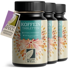 Caffeine Tablets 1095x - 200 mg Caffeine per Tablet - Optimal High Dose - Laboratory Tested with Certificate (Caffeine Content & Purity) - No Unwanted Additives - XXL Supply with 3 x 365 Tablets -