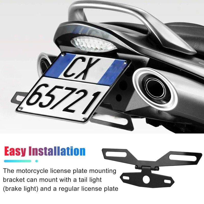Universal Motorcycle License Plate Bracket, Adjustable Folding Mount Holder with