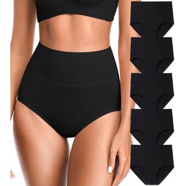 OLIKEME Black Tummy Control Underwear High Waisted Underwear Cotton Postpartum Underwear Soft Stretch Full Coverage Briefs Womens Underwear, Size L