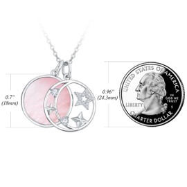 TANGPOET Moon and Star Necklace 925 Sterling Silver Moon Necklace Star Necklace with Pink Fritillary Pendant Jewellery Gifts for Women Girls