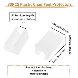 Bivethoi 30PCS Plastic Chair Feet Protectors 10mm Plastic Cap, Bar Stool Feet Floor Protectors White Plastic Furniture Feet, Rectangle Chair Leg Covers Non-Slip Tips, Patio Chair Foot Pads Glides