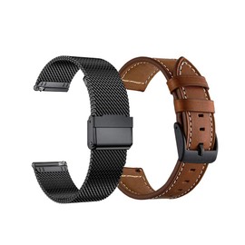 YEEJOK Vivoactive 5 Bands, 20mm Vivoactive 3 Watch Bands, Mesh Metal Watch Bands & Genuine Leather Strap Compatible for Garmin Venu Sq/Venu 2 Plus/Forerunner 645/245