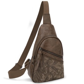 ALYSSA Large Sling Bag for Women Faux Leather Crossbody Fanny Pack Purse Backpack Trendy Cross Body Purses, Hibiscus