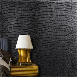 Kimhan Black Peel and Stick Wallpaper - Removable Crocodile Wallpaper, Self Adhesive, Embossed, Easy Peel Off, Textured for Cabinet & Bedroom - 15.7" X 118"