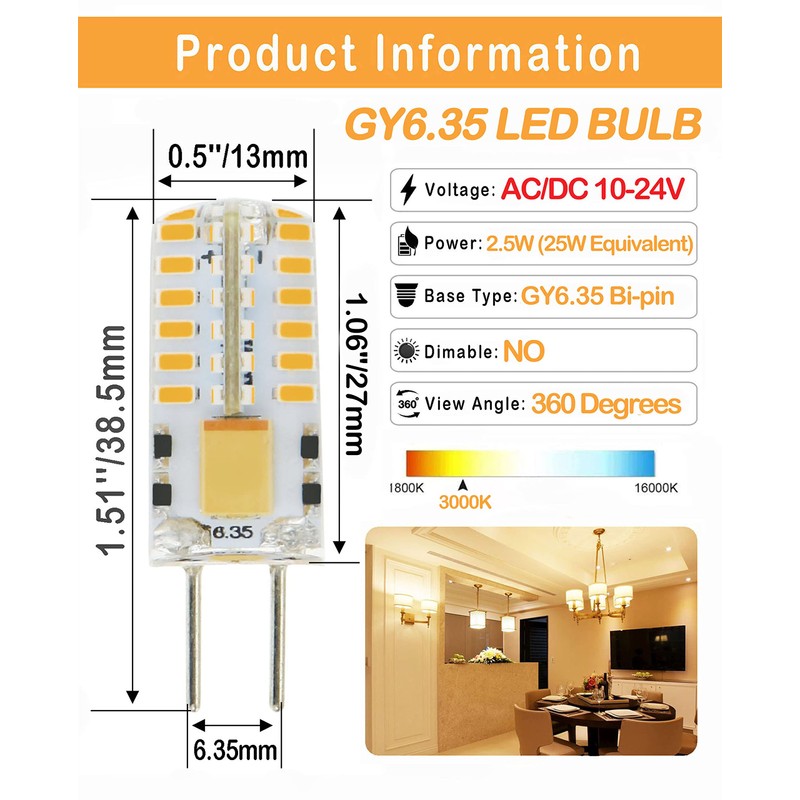 Lamsky DC12V G6.35 GY6.35 LED Bulb,3W Warm White,25W Equivalent (4-Pack)