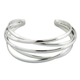 LuckyLy – Pulsera de Moda Corinne - Estilo Brazalete Mujer – Acero Inoxidable Color Plata – Detalles de Lazos Rígidos – Ajustable/Unitalla