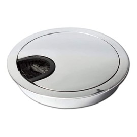 sossai® Cable grommet, cable passage, desk duct with brush for desks, office and worktops, 1 piece, KDM1-CH, design: chrome, diameter: 60 mm, material: metal