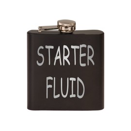 Funny Starter Fluid Stainless Steel Hip Flask Premium Boxed Gift Set Matte Black Makes a Great Gift For Him Dad Father Mechanic