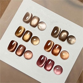 GAOY Pink Ocean Cat Eye Gel Nail Polish Set with Magnet for Holographic Cat Eye, Salon Gel Manicure and Nail Art DIY at Home - Color: Sparkling Amber