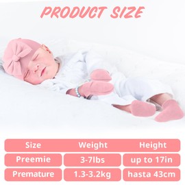 Toulite 4 Pack Preemie Baby Hats Mittens and Socks Set Premature Newborn Baby Girl Cotton Bow Knot Caps for Nicu Girl Boy(Pink,white,purple,gray)