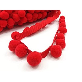 POM POM Bobble Trim Fringe Trimming - Cushion and Curtain Decoration, Home Decor - XL SIZE 2cm Craft PomPons (HOT RED, 10 METERS)