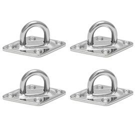 QWORK® Pack of 4 Eye Plate Ceiling Hooks, M6 6 mm (1/4 Inch) 316 Stainless Steel Pad Eye Screw with Screw, Rubber Plugs for Boat Rigging Yoga Training Strap