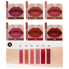 Labial Mate 6 Piezas Pintalabios Lápiz Labial Pinta Labios Juego de Maquillaje Larga Duración Hidratante Impermeable Barras de labios líquidas-Brillo 