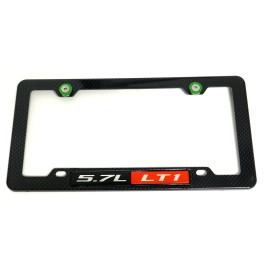 Unbranded 5.7L LT1 CARBON FIBER LOOK LICENSE PLATE FRAME W/ 4 GREEN WASHERS & BOLTS