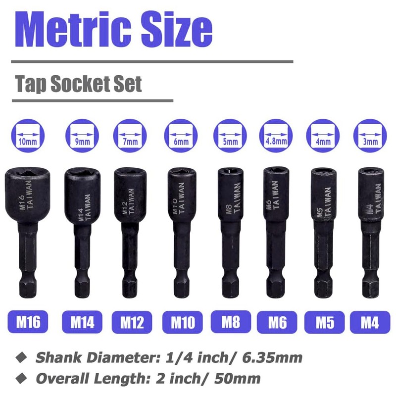HaoTrade 8Pcs Hex Shank Tap Socket, Tap Socket Wrench Set,