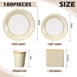 Tioncy 200 Pcs Disposable Paper Plates Cups and Napkins Party Supplies Serve 50 Guests Disposable Paper Dinnerware Set for Birthday Wedding Baby Shower Family Picnic(Nude)