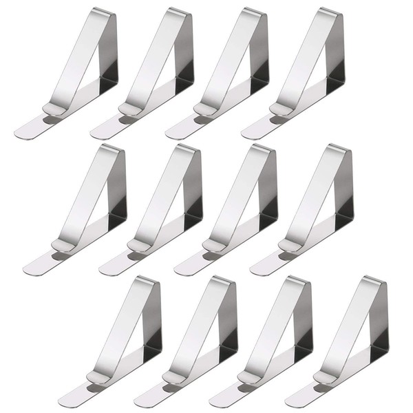 TRIXES 12PC Pack of Silver Table Cloth Clips - Adjustable Metal Clips - Tablecloth Clamps for Outdoor and Indoor Furniture - Home Use - Party Picnic BBQ Garden Accessories