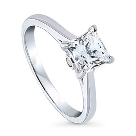 BERRICLE Sterling Silver Solitaire Wedding Engagement Rings 1.2 Carat Princess Cut Cubic Zirconia CZ Promise Ring for Women, Rhodium Plated Size 6