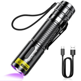 GEARLITE LED UV Torch Rechargeable Mini UV Lamp Black Light Flashlight, 395nm Zoomable Ultraviolet Light Torch IP65 Waterproof for Amber Search Geocaching Pet Urine Detectors Counterfeit Money