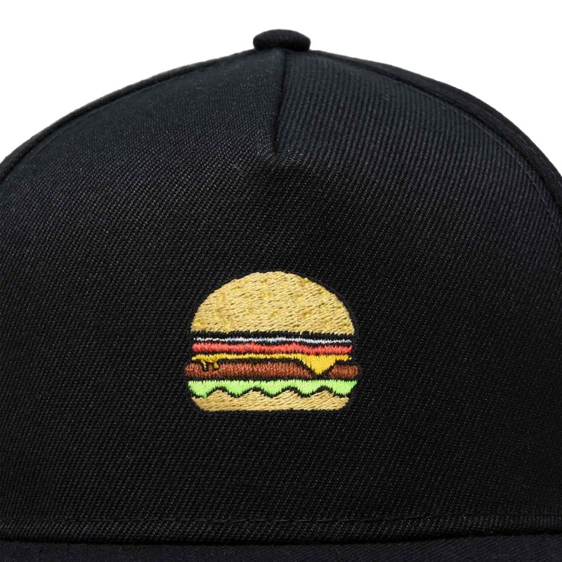 DALIX Cheeseburger Embroidered Snapback Flat Billed Hat in Black